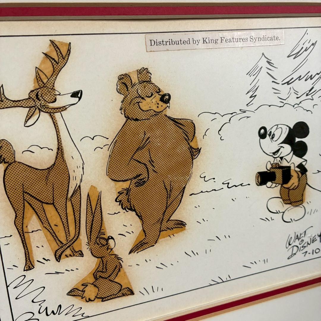 ウォルト・ディズニー ミッキーマウス３コマ漫画 原画 1961年 直筆サイン入