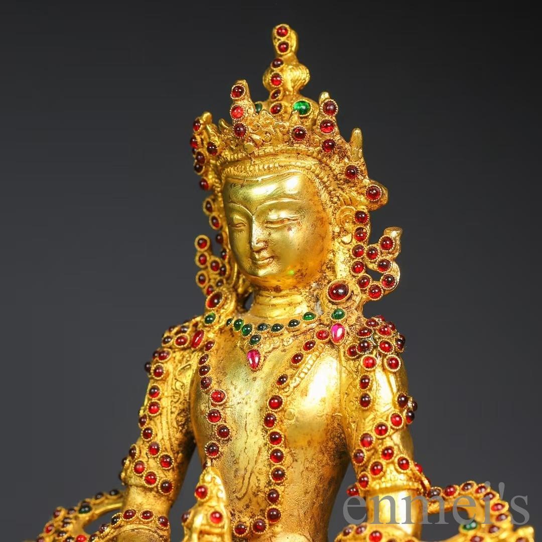 中国古美術 旧蔵 描金 純銅製 多宝嵌仏像 仏具 金属工芸 細工彫刻 仏教古美術