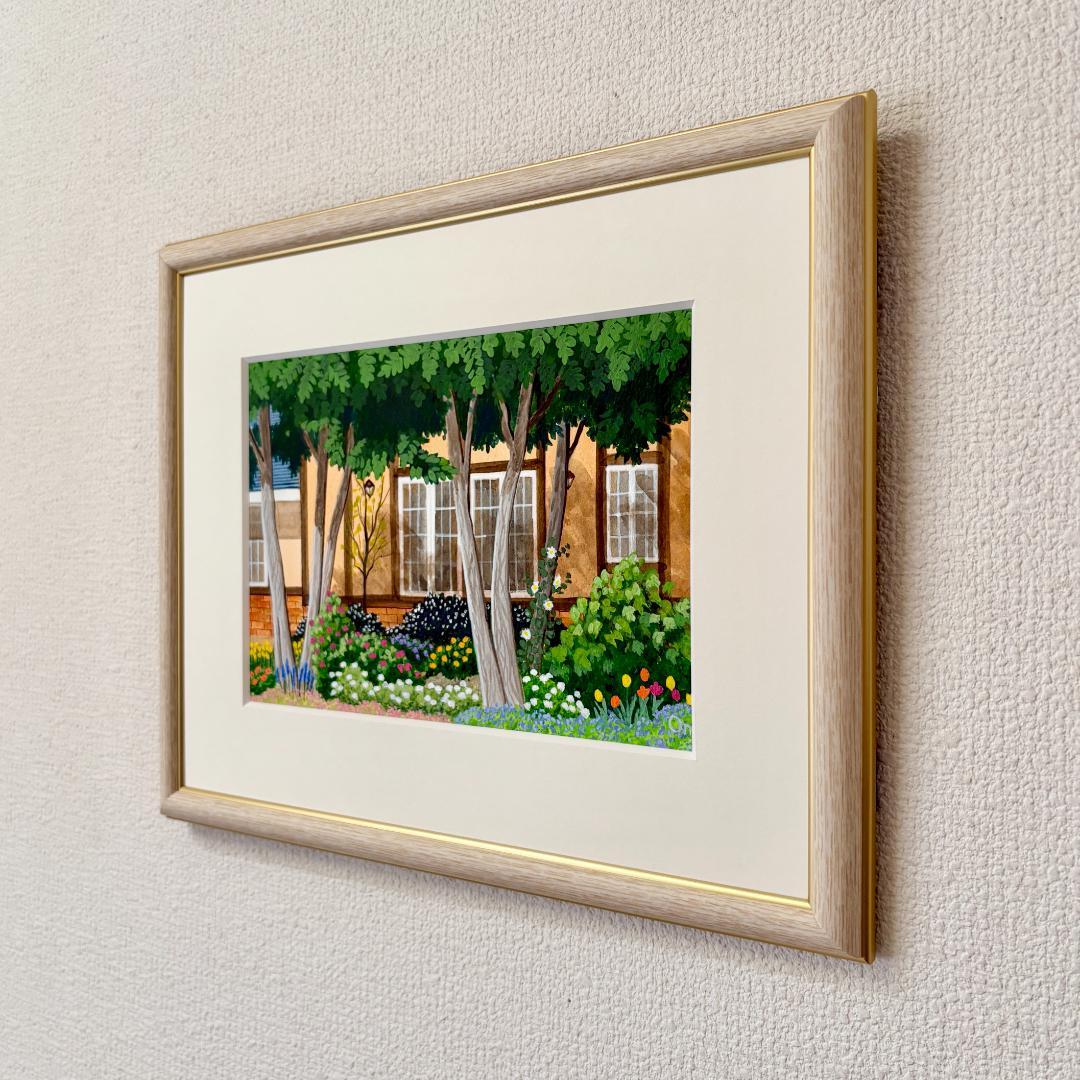 アクリル画　原画　「小さな花壇03」額縁付　SMサイズ