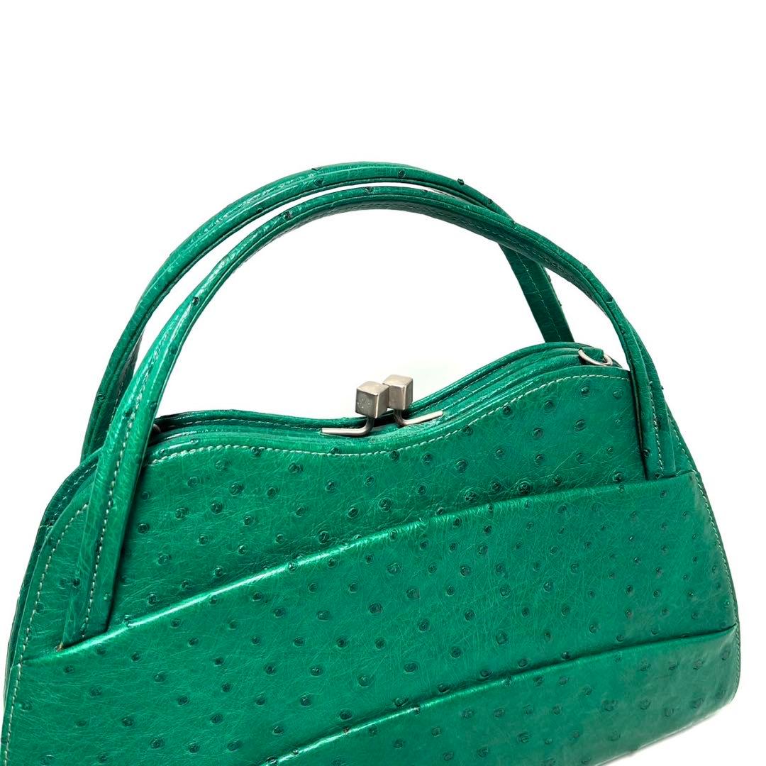 【美品】MIMMA TETI / オーストリッチ/グリーン系色/ハンドバッグ