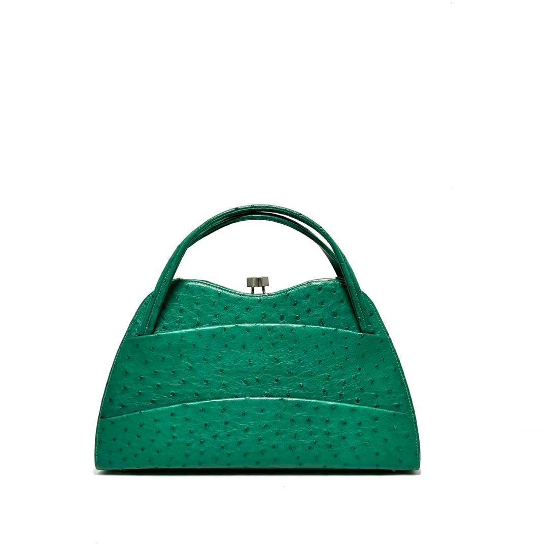 【美品】MIMMA TETI / オーストリッチ/グリーン系色/ハンドバッグ
