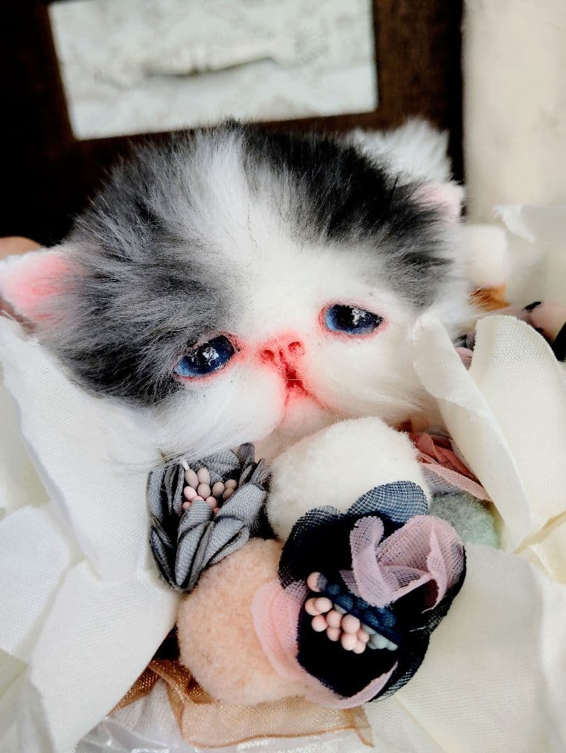 子猫あずきちゃん❤ころころぽっちゃりちゃん♡カゴセット♡アートドール♡ぬいぐるみ