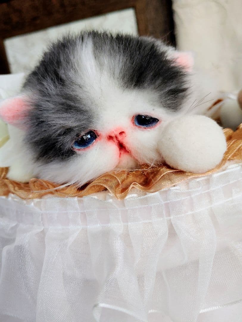 子猫あずきちゃん❤ころころぽっちゃりちゃん♡カゴセット♡アートドール♡ぬいぐるみ