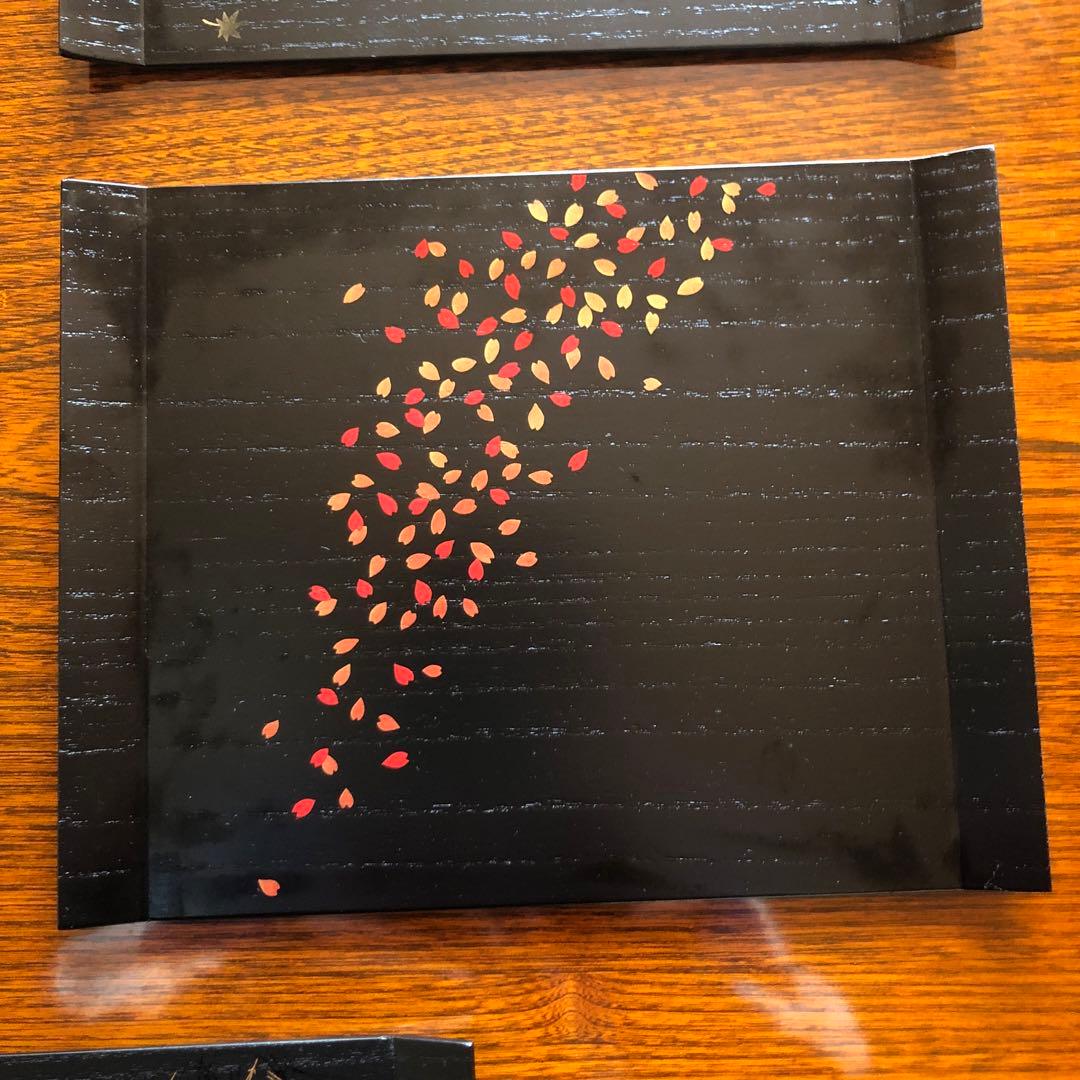 懐石　銘々皿　高級漆器 懐石御膳5客セット 金色の葉五色美品