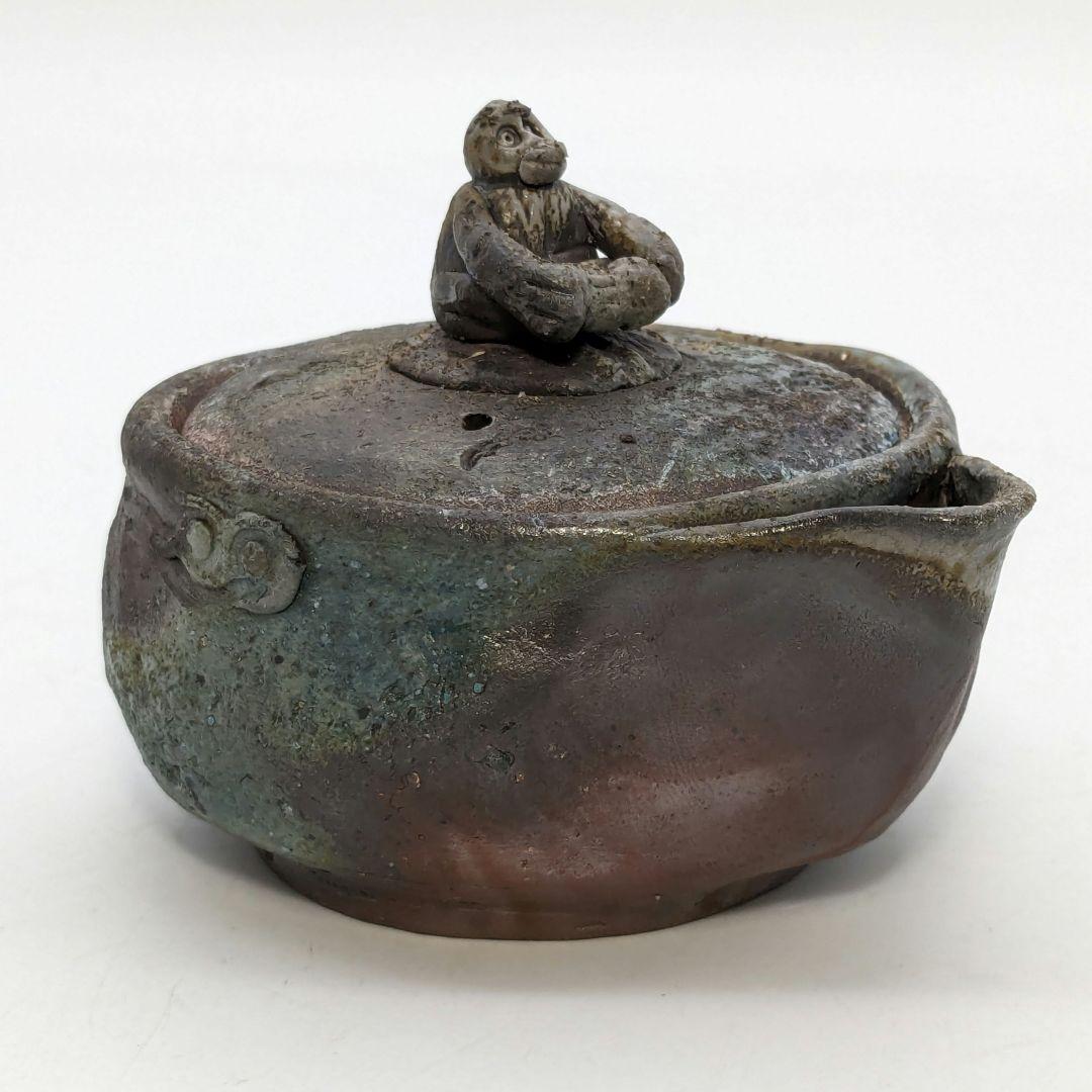 藤原宏 備前焼 猿摘宝瓶 共箱黄布栞 煎茶道具 煎茶器 泡瓶 食器 工芸品 桟切