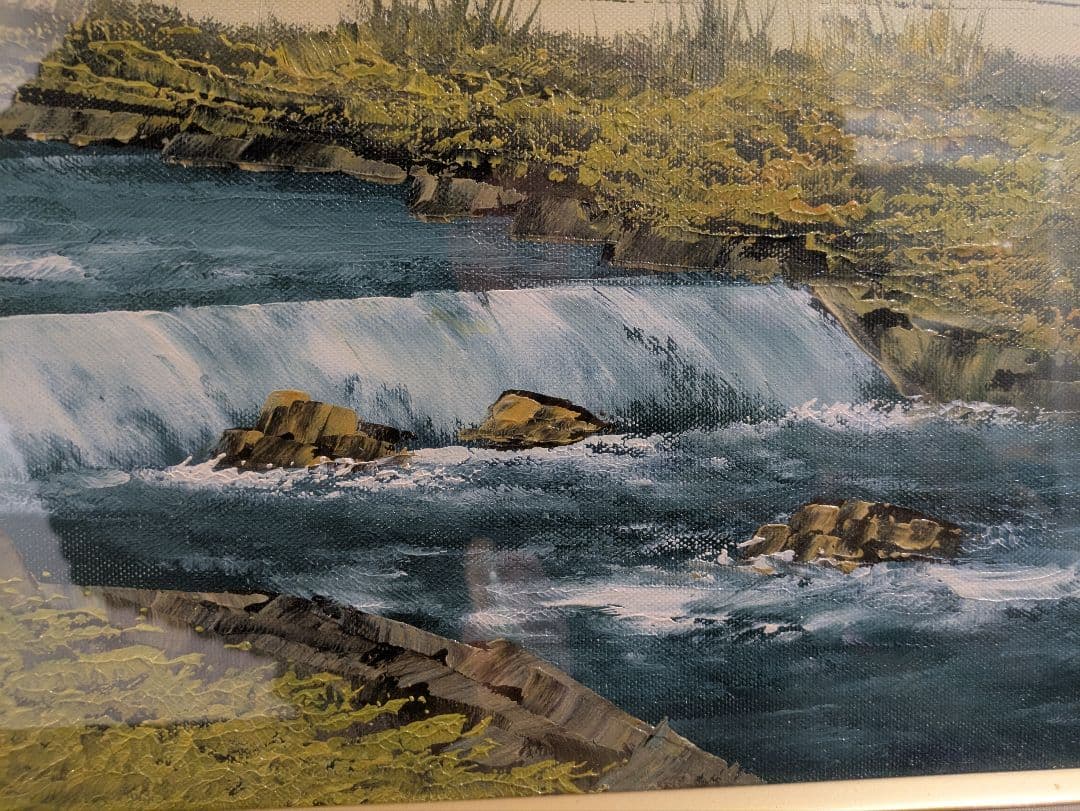 絵画　沢健　油彩10号　信濃の清流 　風景画　真筆証明書付