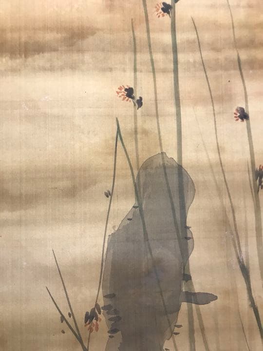 明～清時代 花鳥画 絹本掛軸 桐箱付