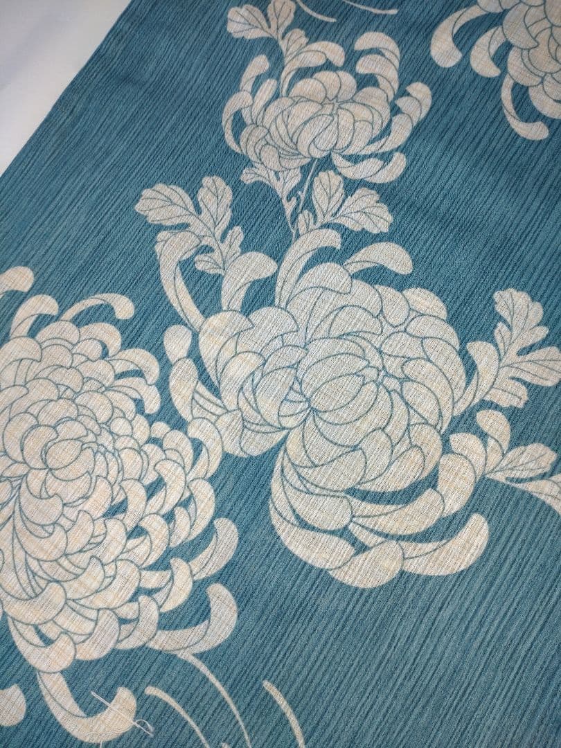 ✿新品未使用　綿麻浴衣　人気浴衣　夏着物　ターコイズブルー　大人浴衣　碧色　菊