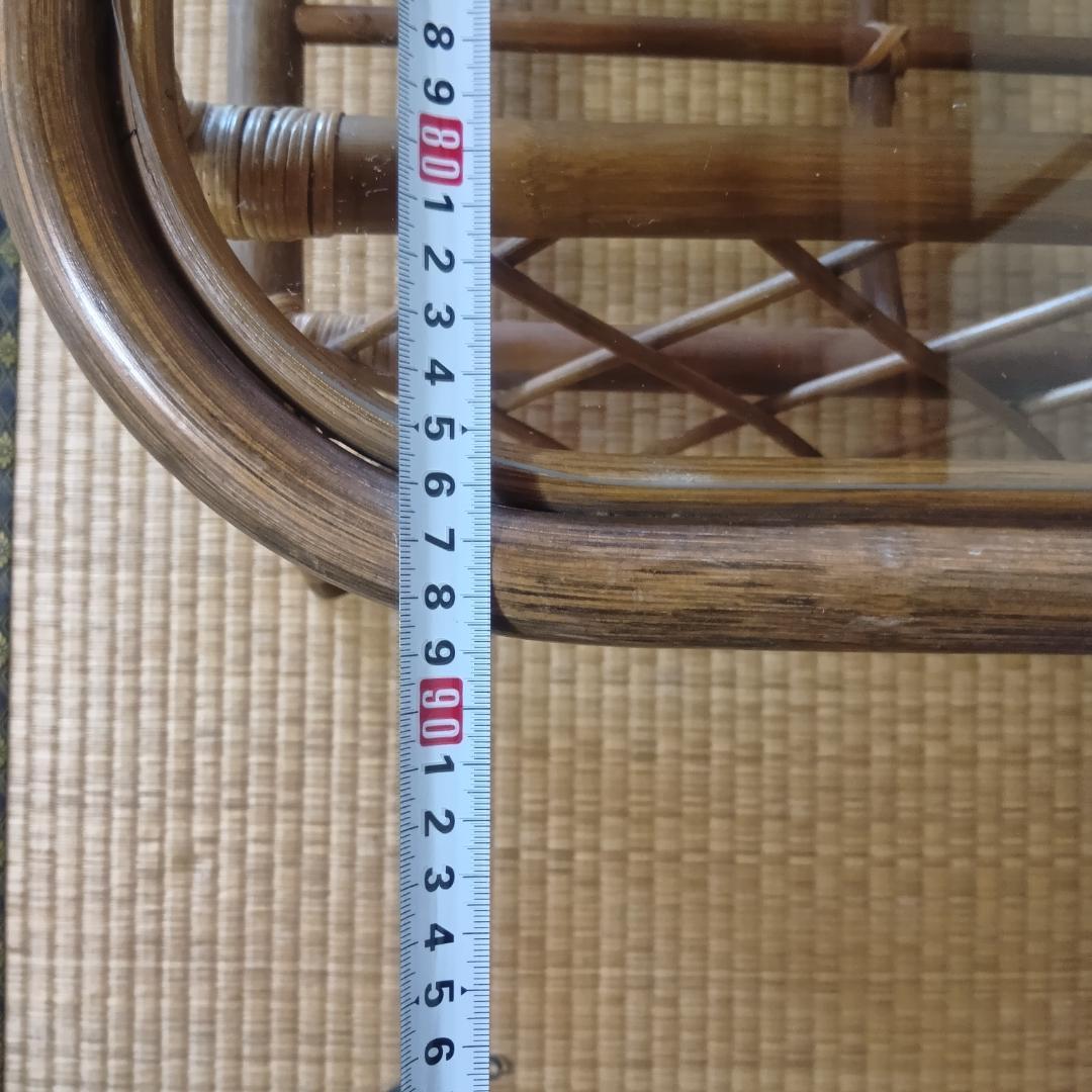 ラタン ガラストップ座卓 約89cm