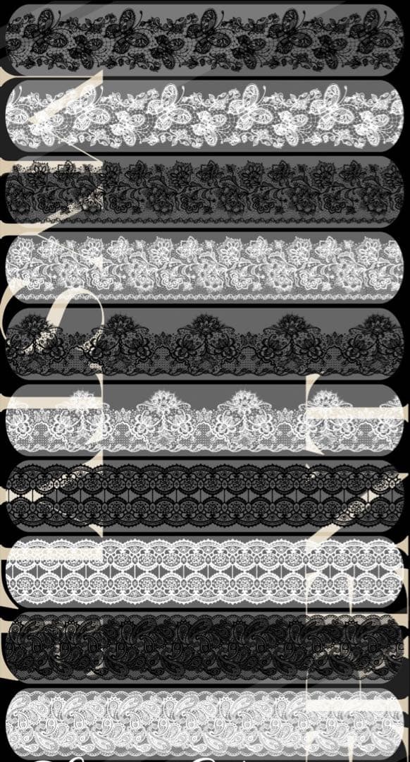 PET 黑白蕾丝边 4cm×5m 海外マスキングテープ　海外マステ　蝶　レース