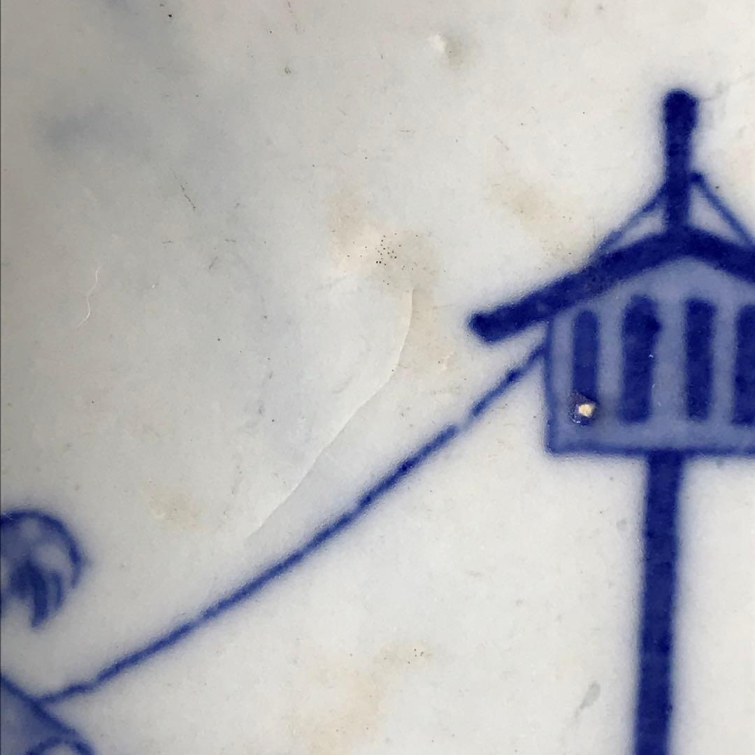 ＊図変わり印判　すずめ踊り　皿　銅版染付　銅摺り印判　明治　大正　古道具＊