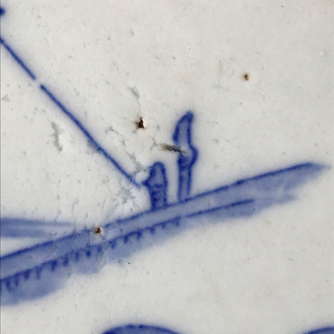 ＊図変わり印判　すずめ踊り　皿　銅版染付　銅摺り印判　明治　大正　古道具＊