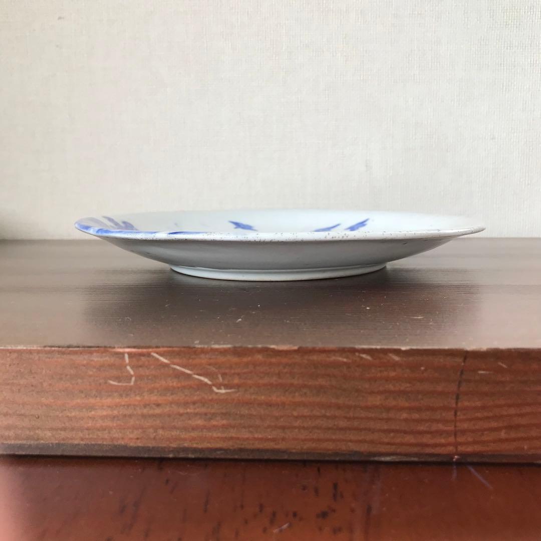 ＊図変わり印判　すずめ踊り　皿　銅版染付　銅摺り印判　明治　大正　古道具＊