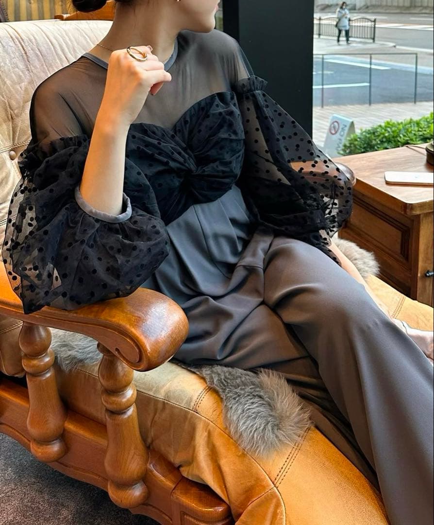 ANDRESD flocky dot pants dress グレー 結婚式