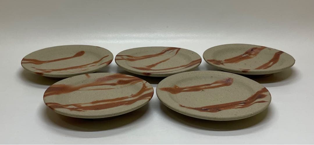 県指定重要無形文化財　山本出　備前焼　銘々皿　5客　共箱　共布　栞 c163