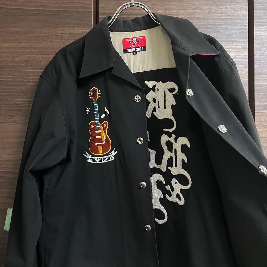 クリームソーダ ワークジャケット ボーリングシャツ L 黒ドクロボタン 35周年
