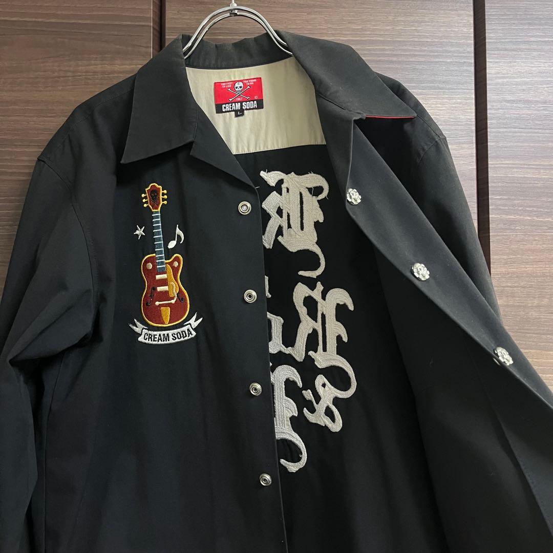 クリームソーダ ワークジャケット ボーリングシャツ L 黒ドクロボタン 35周年