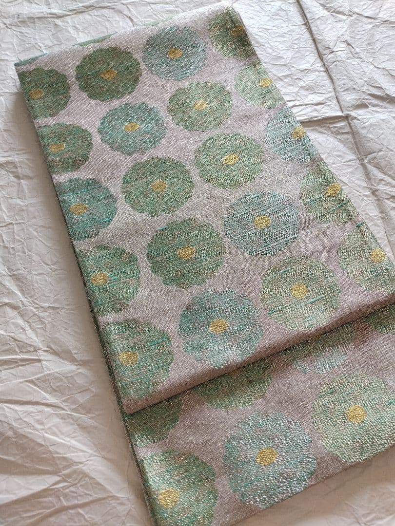 ちはやふる値下げ　桝屋高尾　ねん金綴錦　彩絵菊文　両面　袋帯