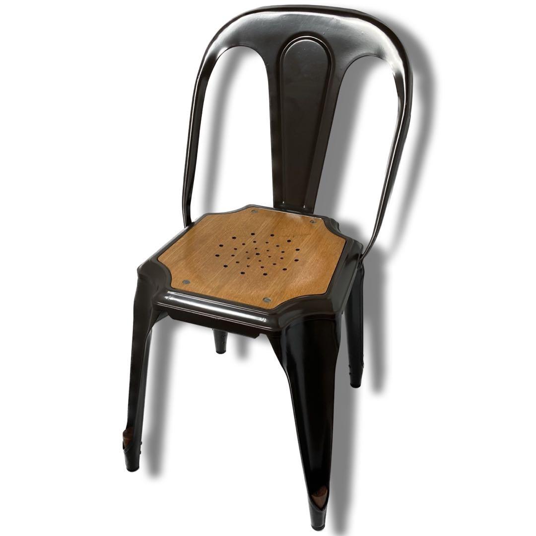 インダストリアル 椅子 鉄脚アンティーク　ホワイト　ブラック　2個セット