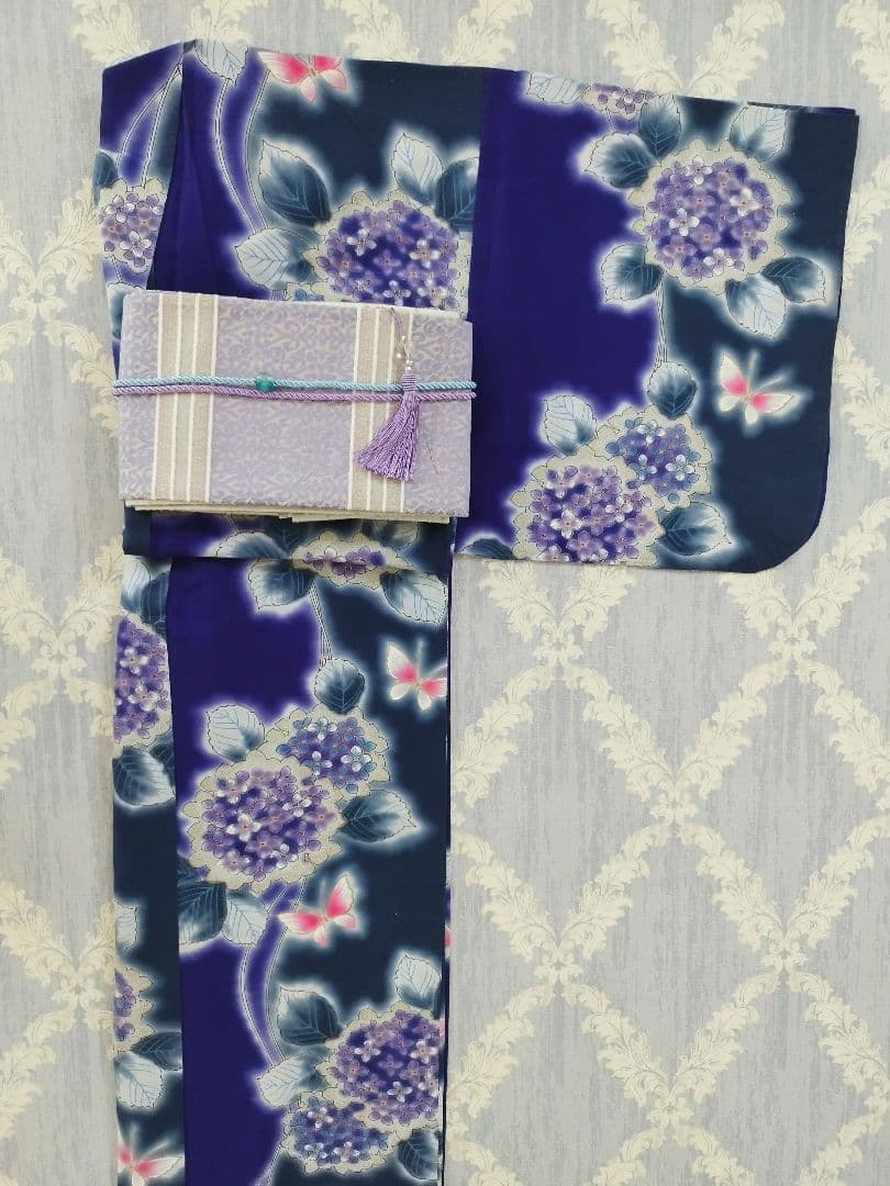 浴衣 注染染め ぼかし 紫陽花 片身替わり