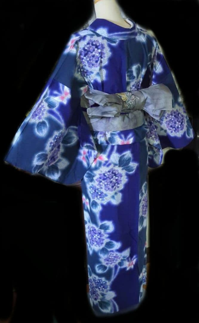 浴衣 注染染め ぼかし 紫陽花 片身替わり