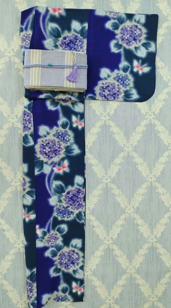 浴衣 注染染め ぼかし 紫陽花 片身替わり