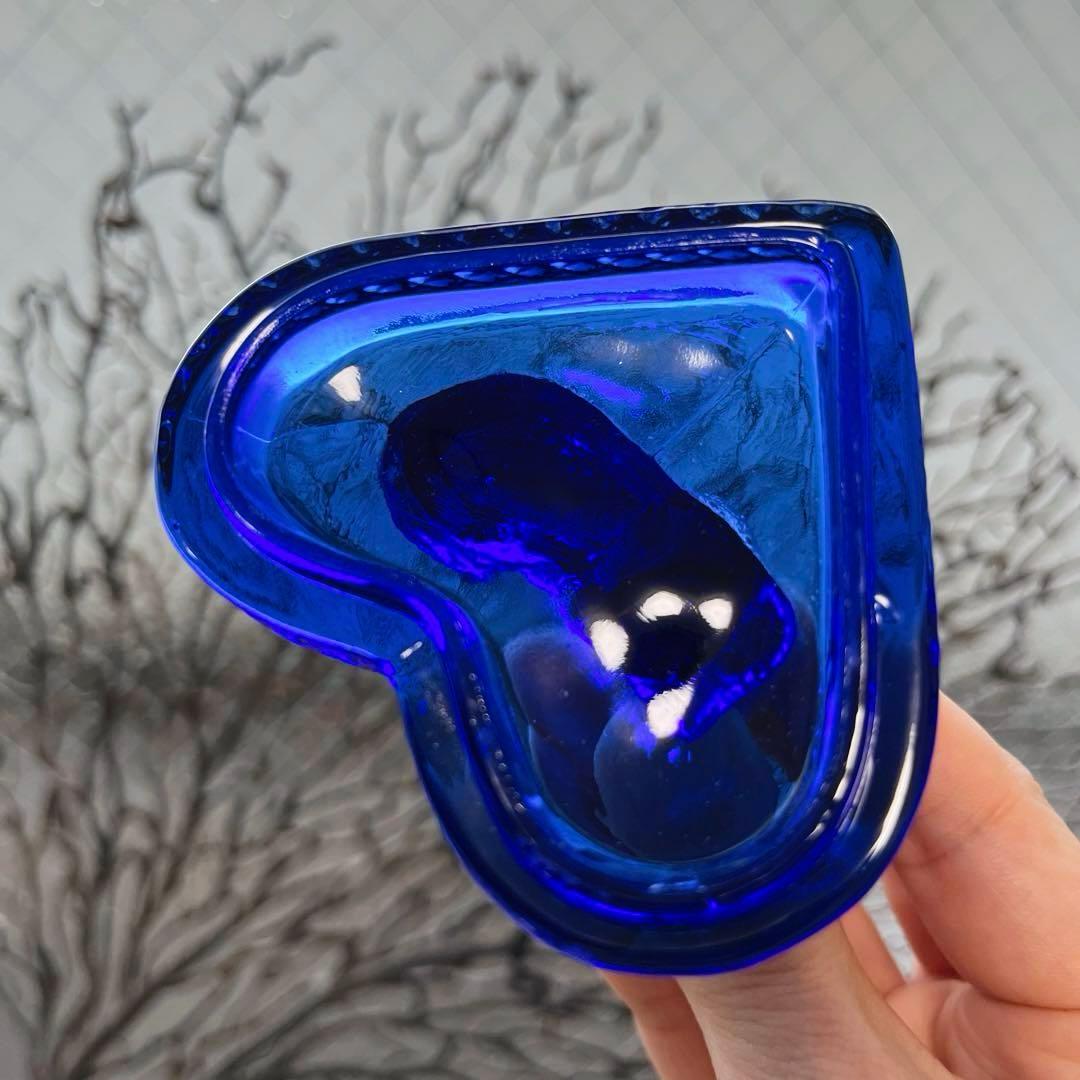 骨董　レトロガラス　希少コバルトブルー　瑠璃色ガラス　子猫　ボンボン入れ　菓子器