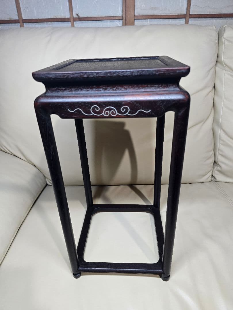 時代物 唐物 唐木 銀象嵌唐草付 花台　紫檀 華道具　飾り棚　茶道具　骨董品