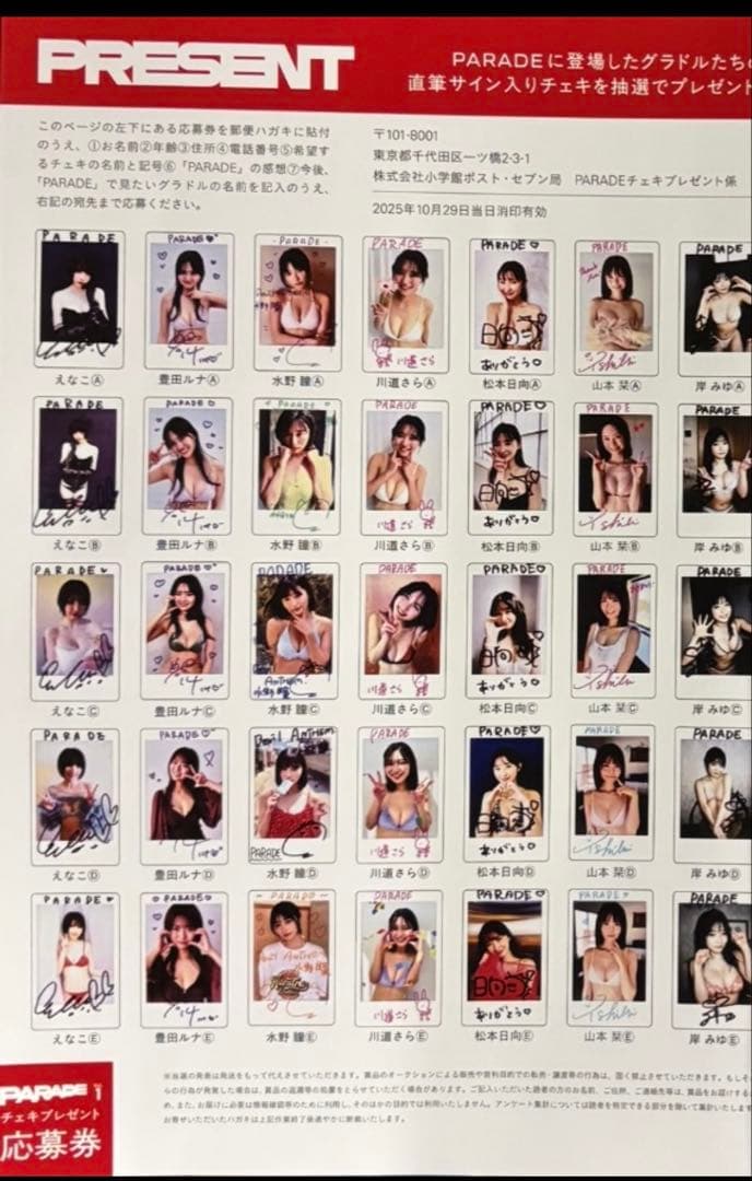 【直筆】 PARADE vol.1 当選品 山本栞 サイン入り チェキ