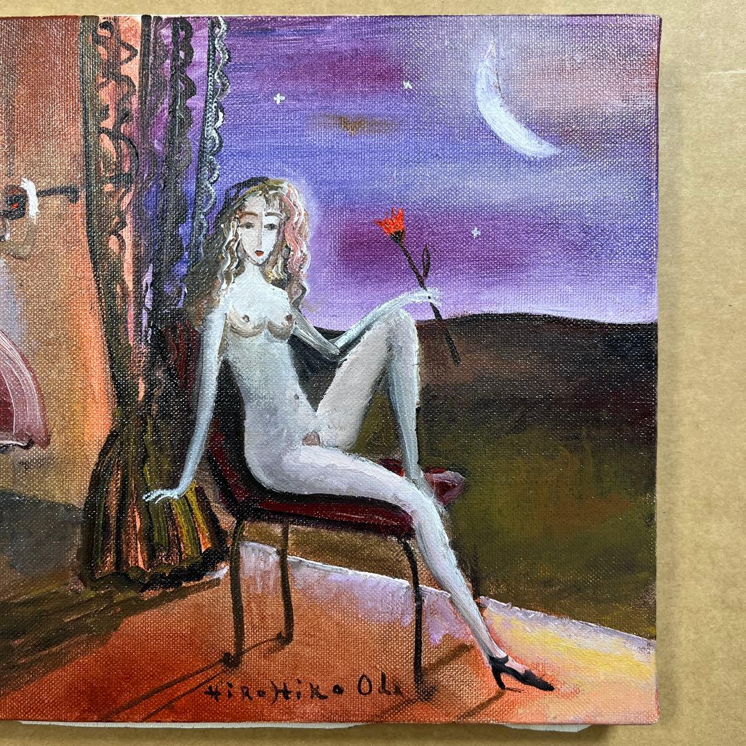 ⭕️油絵　二科会員　織田広比古　画題[月とバラ] F3号　東京銀座　日動画廊　油彩