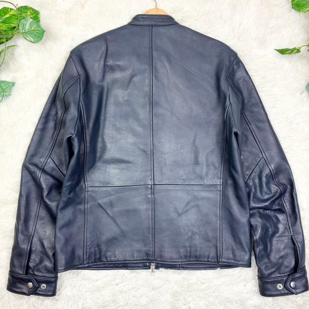 コムサイズム　ラムレザー　羊革　シングルライダース　レザージャケット　LL　紺色