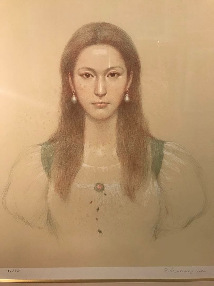 中山忠彦　「真珠の耳飾り」　リトグラフ　直筆サイン・エディション有り