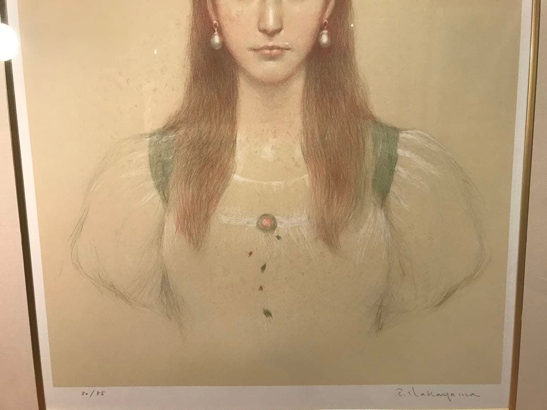 中山忠彦　「真珠の耳飾り」　リトグラフ　直筆サイン・エディション有り