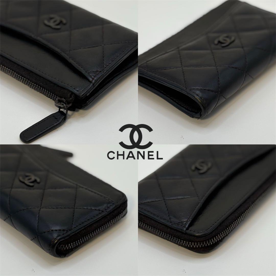 A129 CHANEL【極美品】 超人氣 マトラッセ フラグメントケース 黒ロゴ