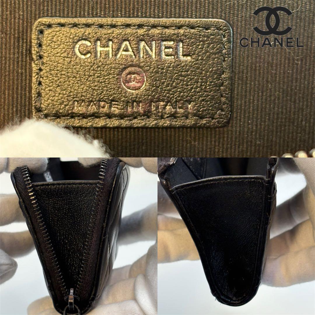 A129 CHANEL【極美品】 超人氣 マトラッセ フラグメントケース 黒ロゴ