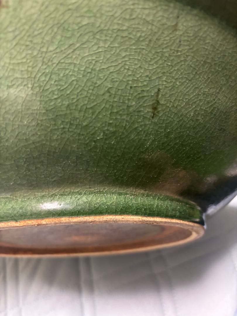 中国古美術品　明清時代　特大 緑釉花草文大皿　40cm