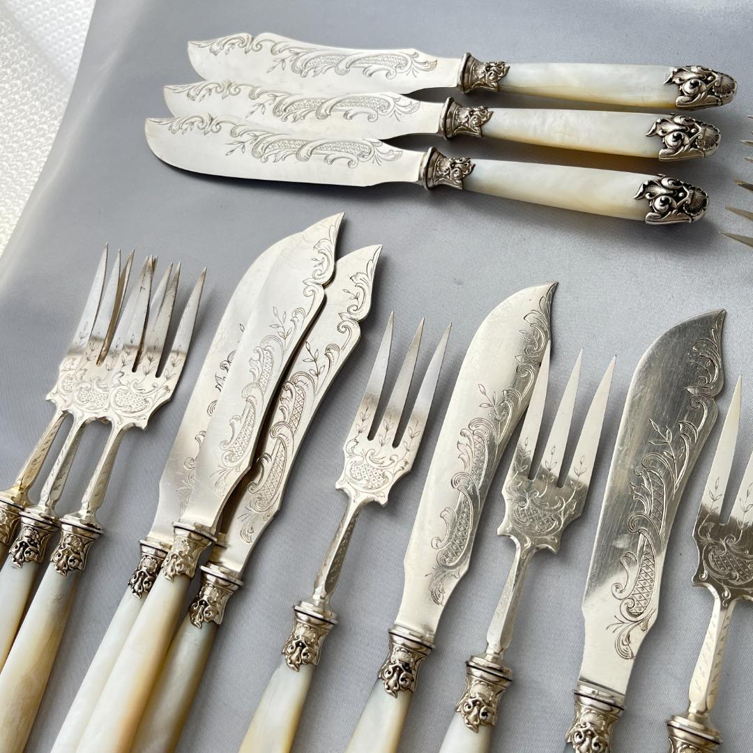 【仏蘭西】【白蝶貝】Art Nouveau カトラリー 12名用 大型サーバー