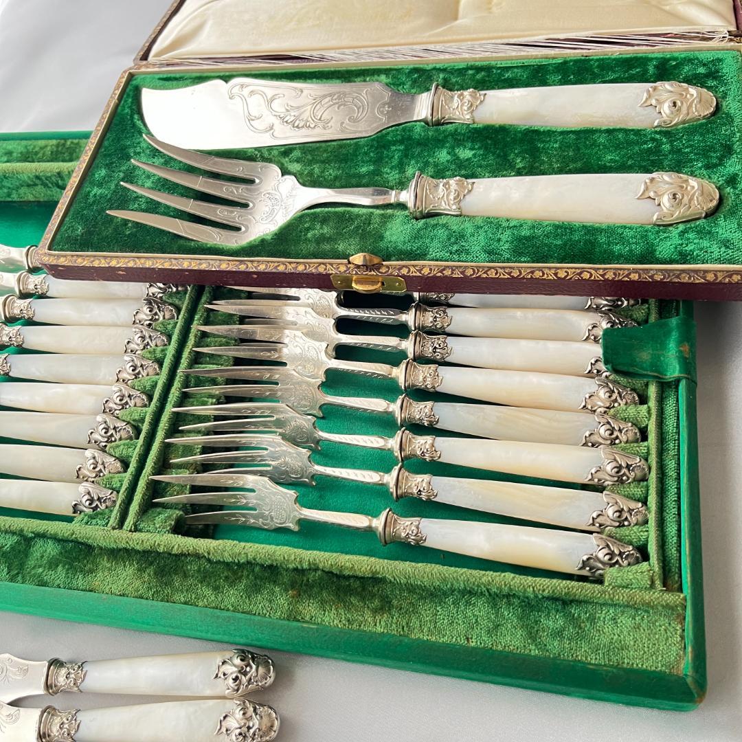 【仏蘭西】【白蝶貝】Art Nouveau カトラリー 12名用 大型サーバー