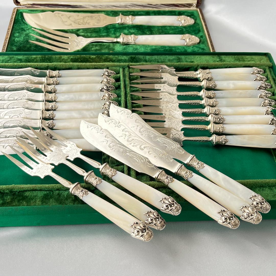 【仏蘭西】【白蝶貝】Art Nouveau カトラリー 12名用 大型サーバー