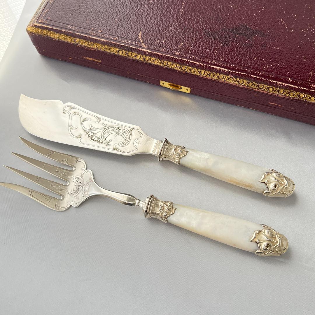 【仏蘭西】【白蝶貝】Art Nouveau カトラリー 12名用 大型サーバー