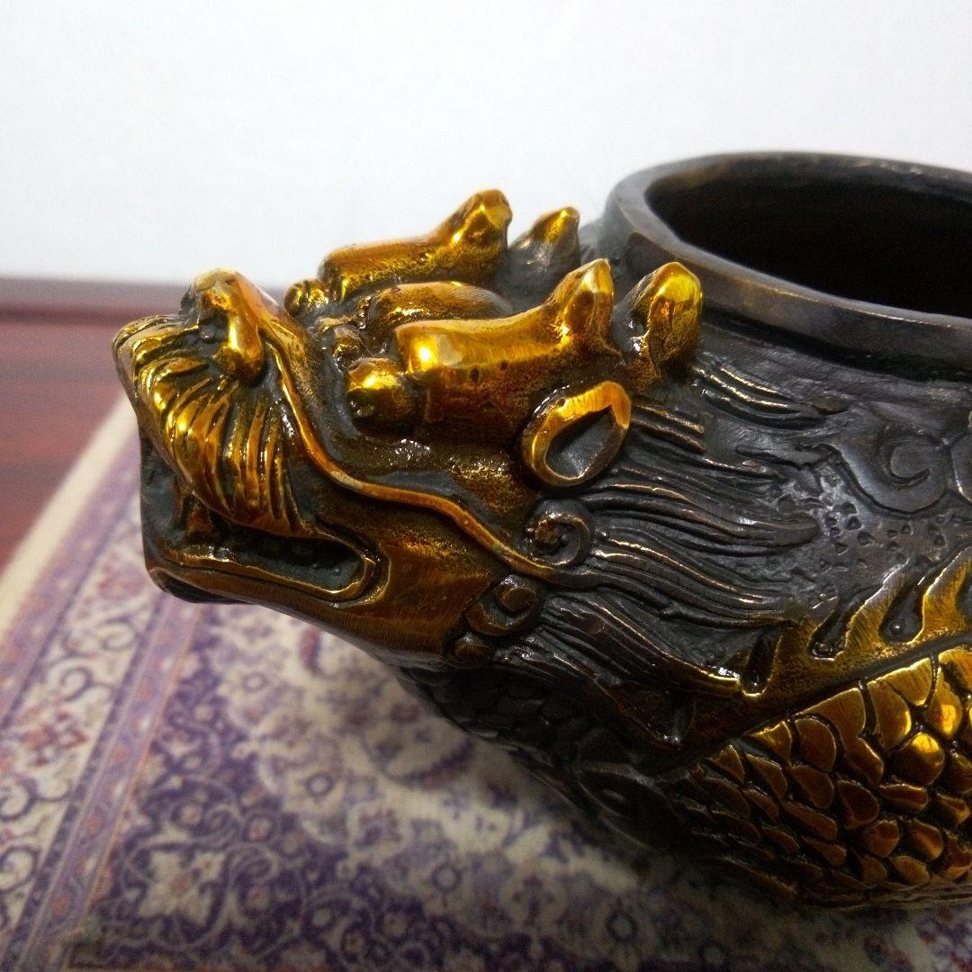 中国古玩　大明宜徳年製　金鍍金龍銅製　香炉