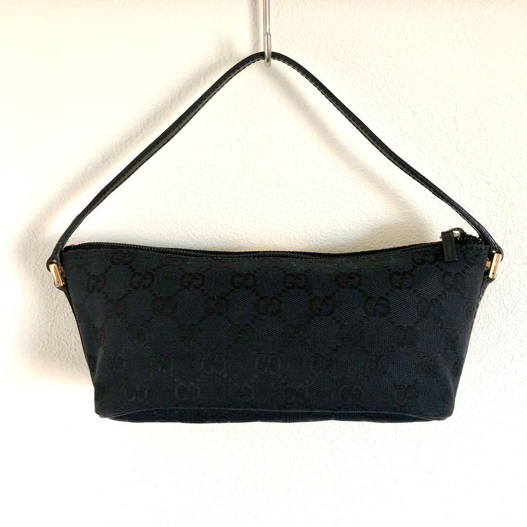 GUCCI グッチ アクセサリーポーチ パーティーバッグ GG柄キャンバス 黒