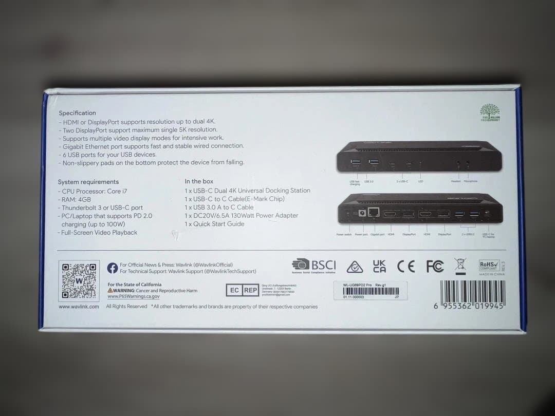 WAVLINK USB-C デュアル4Kドッキングステーション WL-UG69P