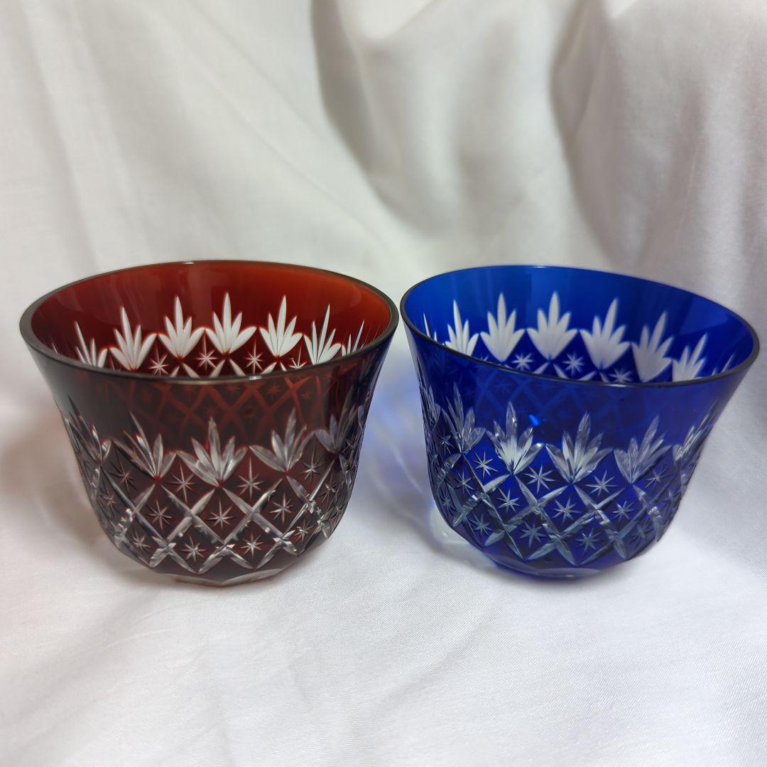 赤と青の江戸切子グラスセット