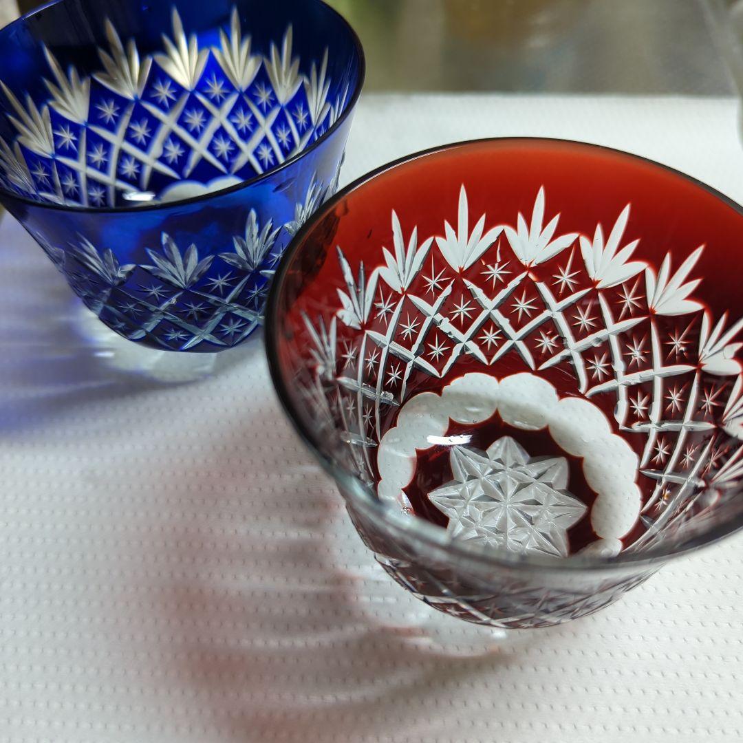 赤と青の江戸切子グラスセット