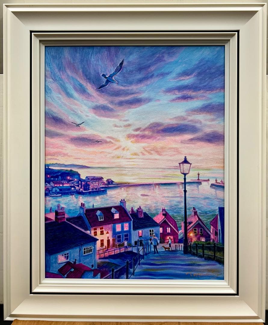 笹倉鉄平　風景画　手描き　１０号 表裏サイン 印譜　額装　骨董　絵画