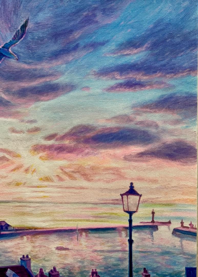 笹倉鉄平　風景画　手描き　１０号 表裏サイン 印譜　額装　骨董　絵画