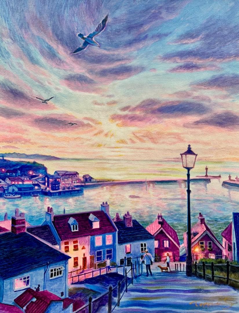 笹倉鉄平　風景画　手描き　１０号 表裏サイン 印譜　額装　骨董　絵画