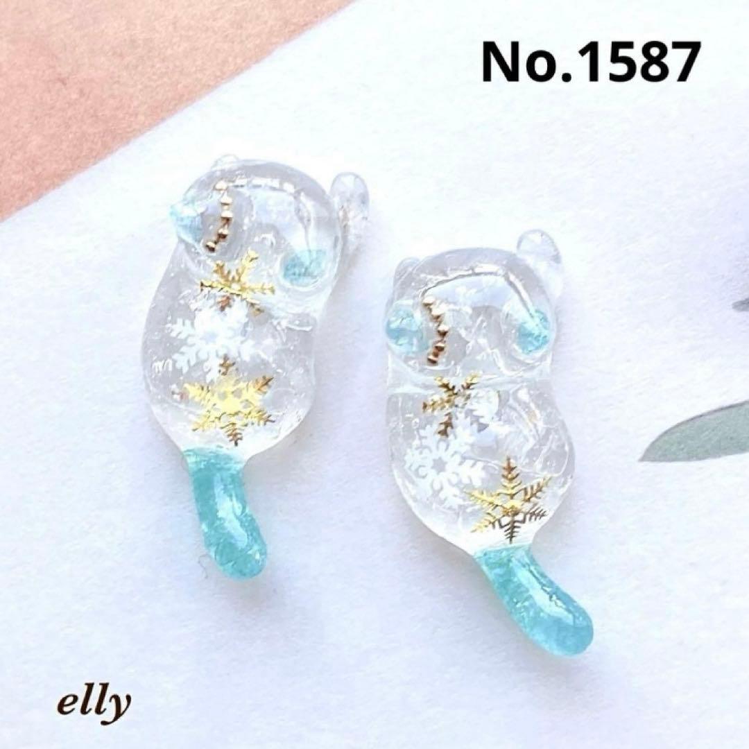 【sawasawa様】1569.天然石　琉球ガラス　雪の結晶　とびつき猫　レジン