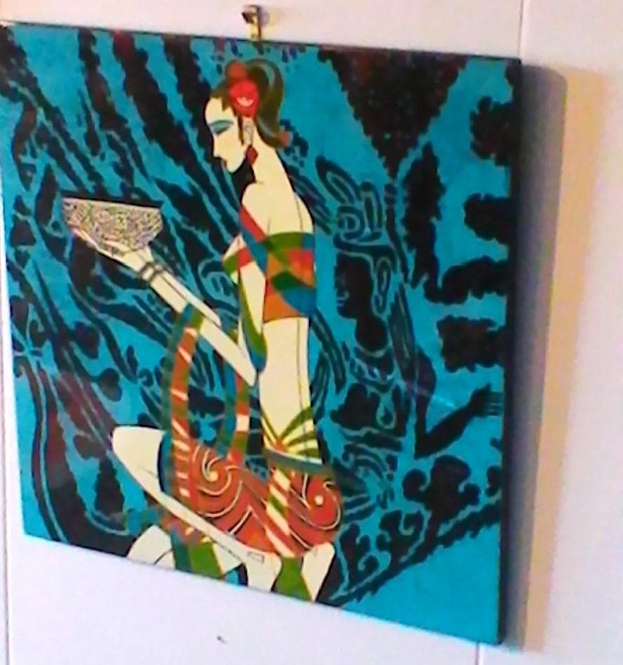 30cm 　托鉢女性と仏画　螺鈿細工貝殻アートタイル